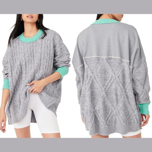 NWT $168 Free People XS Olympia Oversized Colorblock Sweater NEW Grey Combo New - Picture 3 of 9